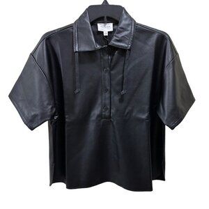 Who What Wear Collection Size XS Black‎ Nadia Vegan Leather Pullover Top ~ NWT